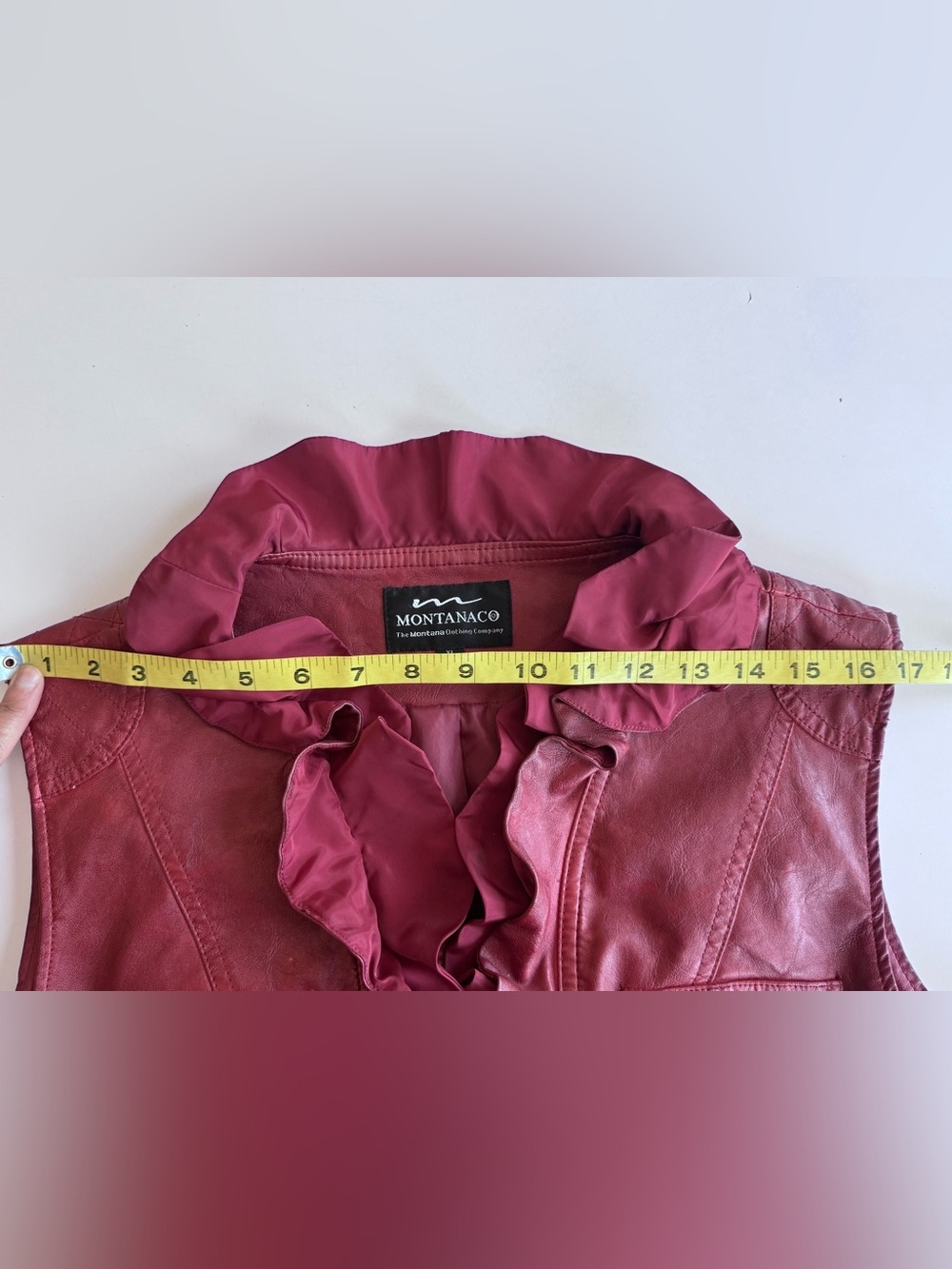 montanaco red ruffle faux leather zip up vest XL - Picture 10 of 13